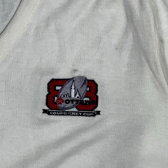 Vintage 1988 76th Grey Cup Ottawa Le Sport Acrylic Cream Medium V-Neck Sweater - Picture 2 of 8